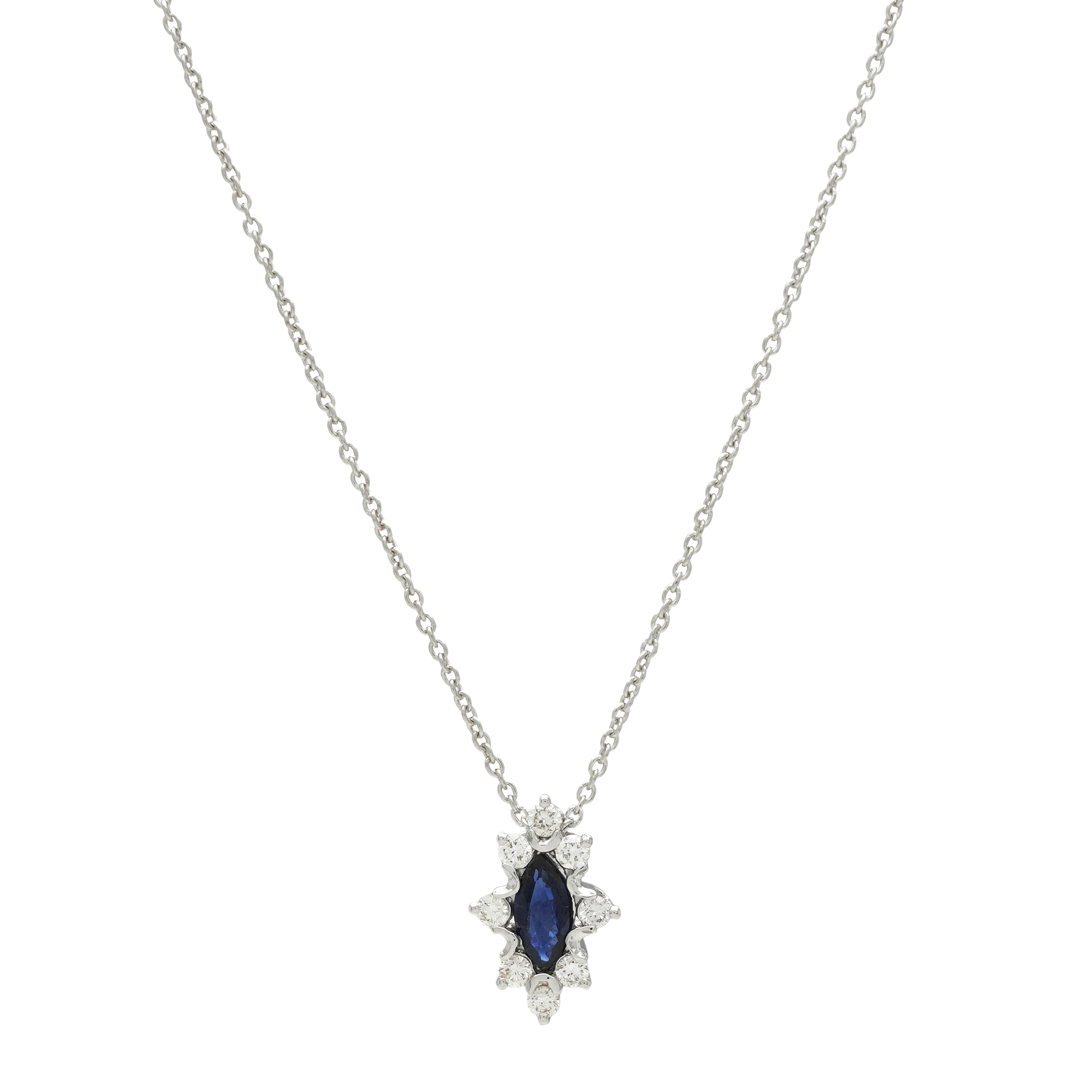  Colier Aur Alb 18k, Safir 0.30 ct, Diamante 0.15 ct 1