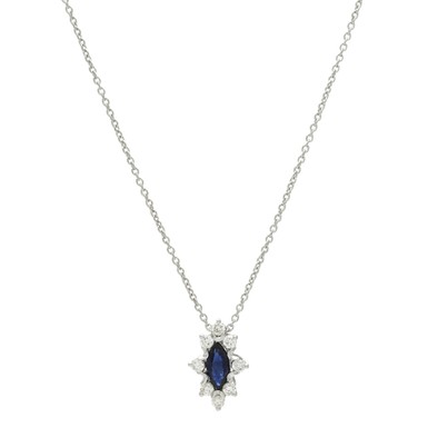  Colier Aur Alb 18k, Safir 0.30 ct, Diamante 0.15 ct 1