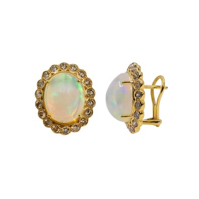 Cercei Aur Galben 18k, Opal 10.80 ct, Diamante Champagne  1.10 ct 3