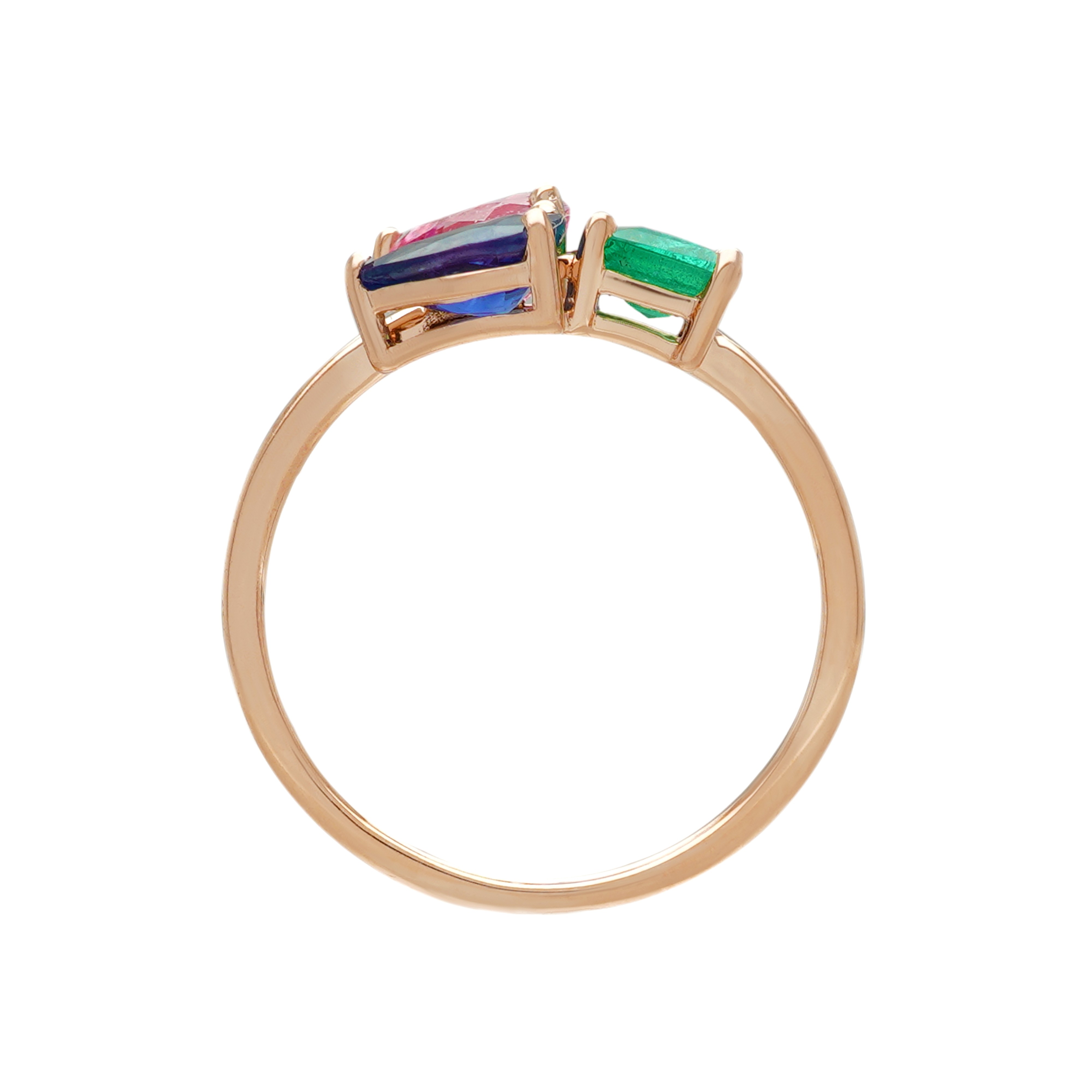  Inel Aur Roz 14k, Safir Roz 0.80 ct, Safir Albastru 0.66 ct,   Smarald 0.66 ct, 3