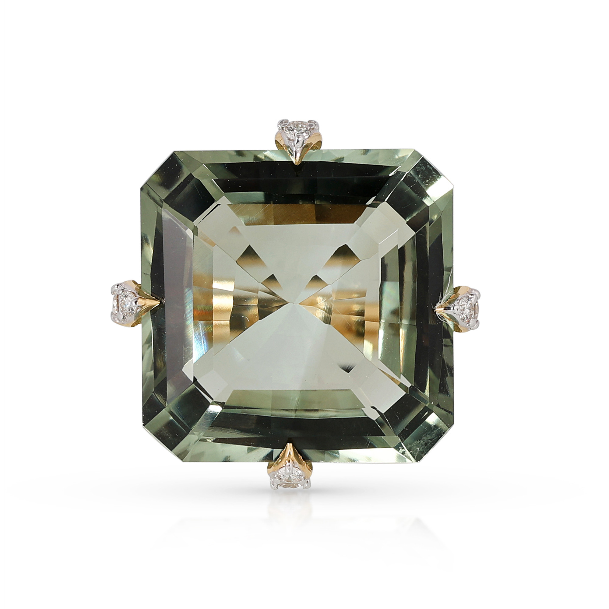  Inel Aur Galben 14K, Ametist Verde 16.00 ct, Diamante 0.75 ct 1