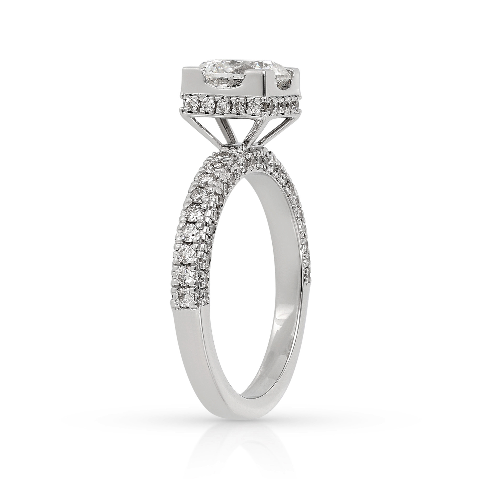  Inel Aur Alb 18k, Diamant Solitaire 1.50 Ct H/SI2, Diamante Laterale 0.75 Ct 5