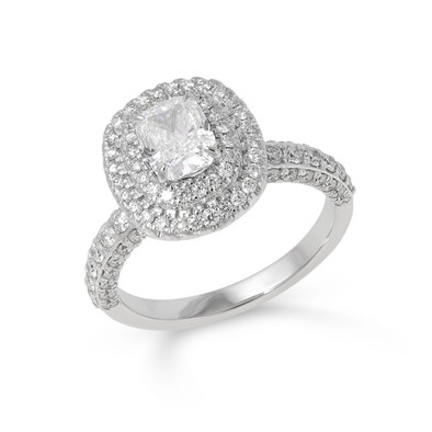  Inel Aur Alb 18k, Diamant Solitaire 1.02 Ct E/VS2, Diamante Laterale 1.15 Ct 2