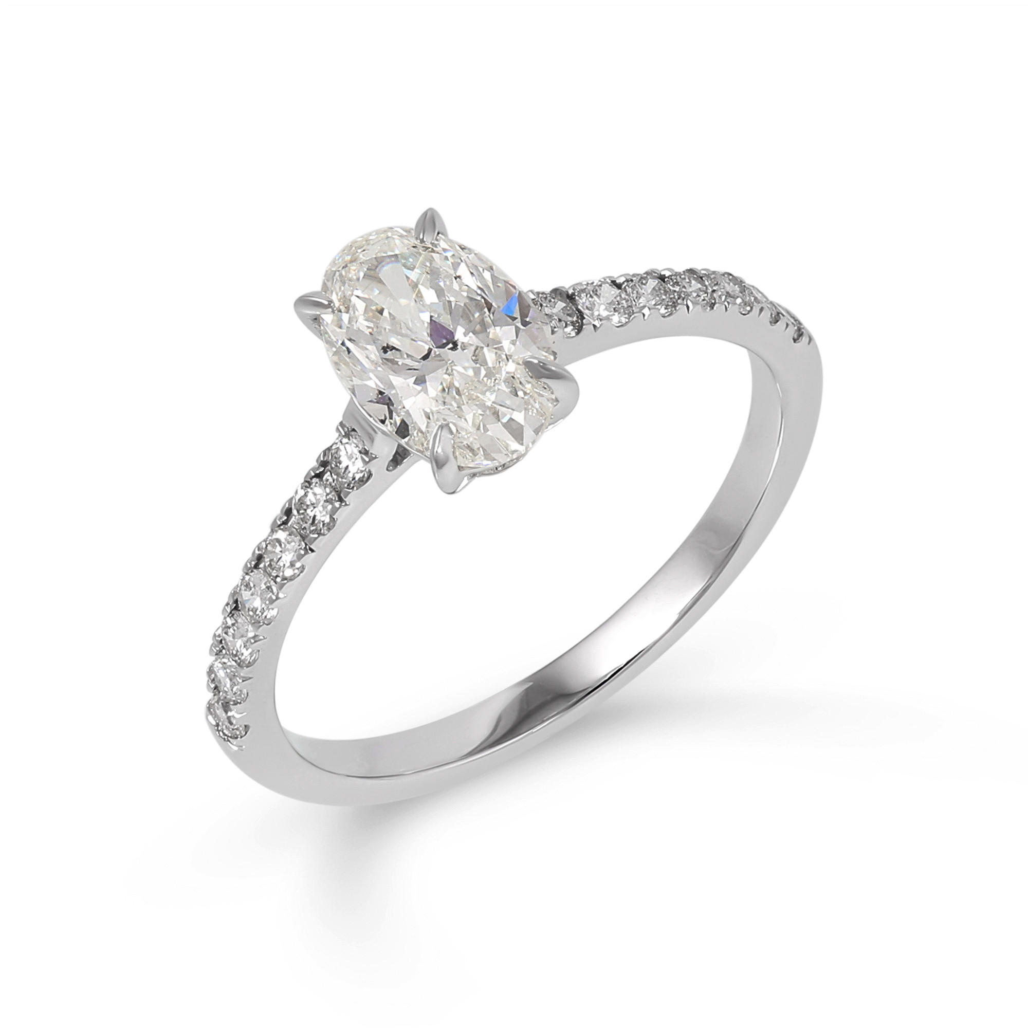  Inel Aur Alb 18k, Diamant Solitaire 1.01 Ct I/SI2, Diamante Laterale 0.28  Ct 3