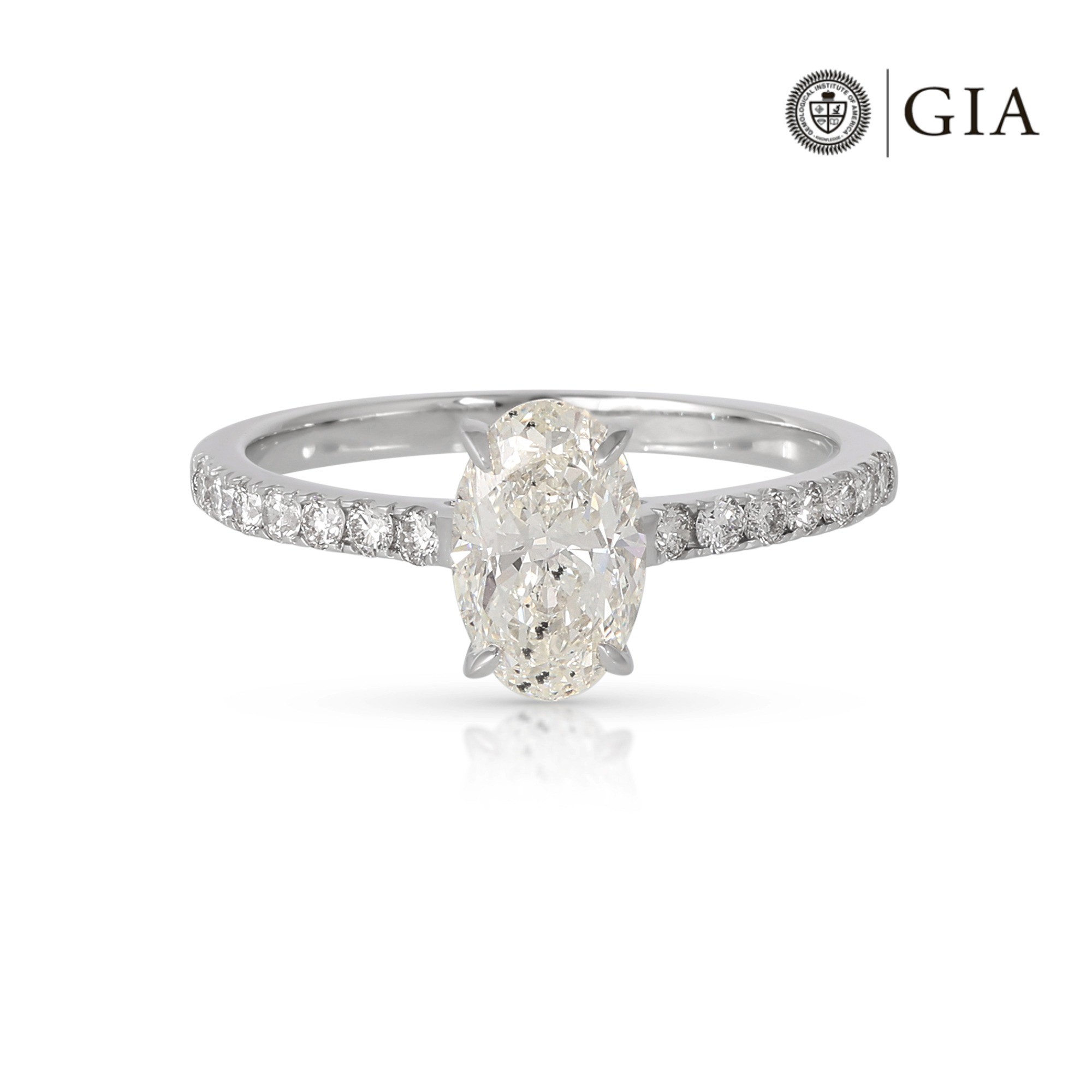  Inel Aur Alb 18k, Diamant Solitaire 1.01 Ct I/SI2, Diamante Laterale 0.28  Ct 1