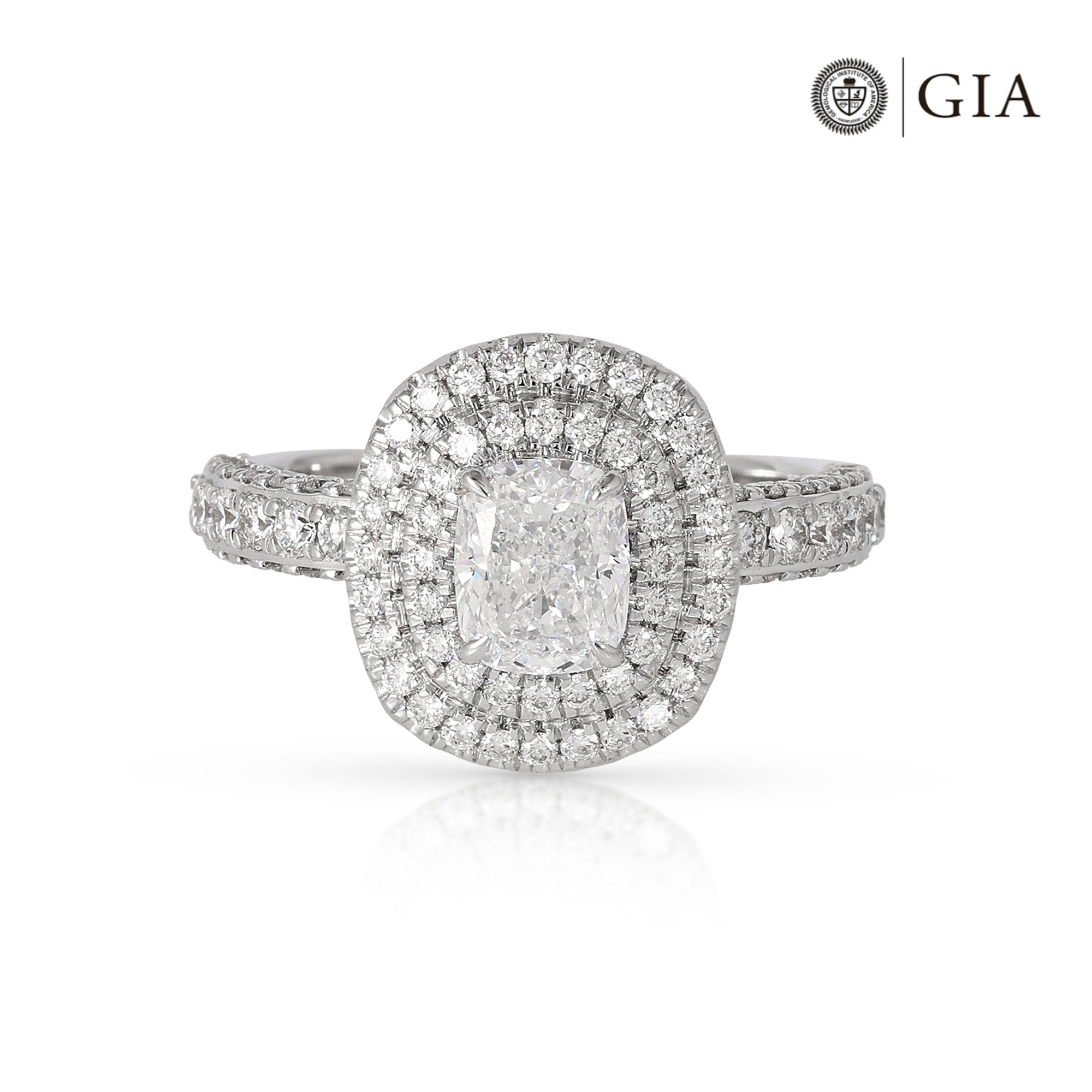  Inel Aur Alb 18k, Diamant Solitaire 1.02 Ct E/VS2, Diamante Laterale 1.15 Ct 1