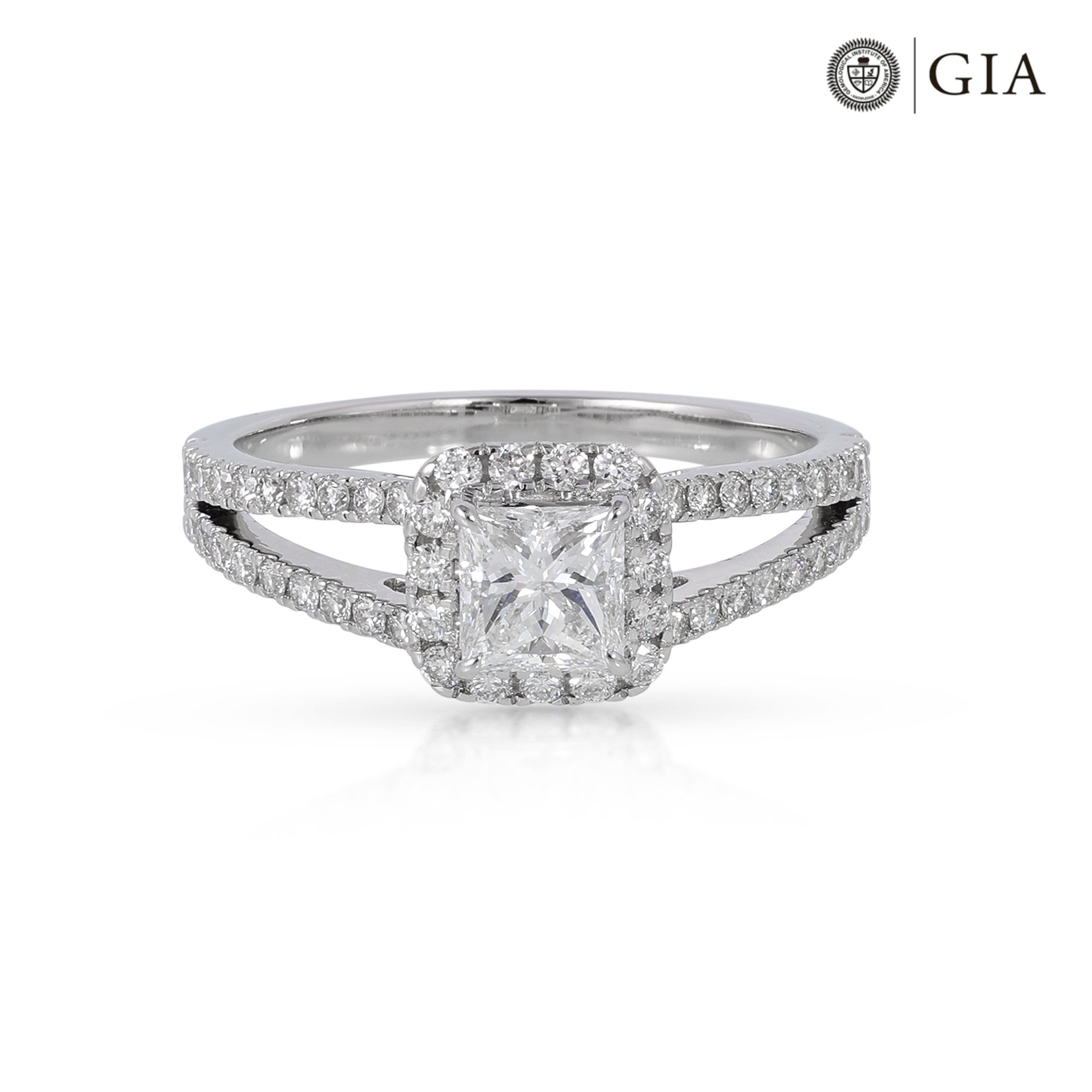  Inel Aur Alb 18k, Diamant Central 0.50 Ct D/VS2, Diamante Laterale 0.58 Ct 1