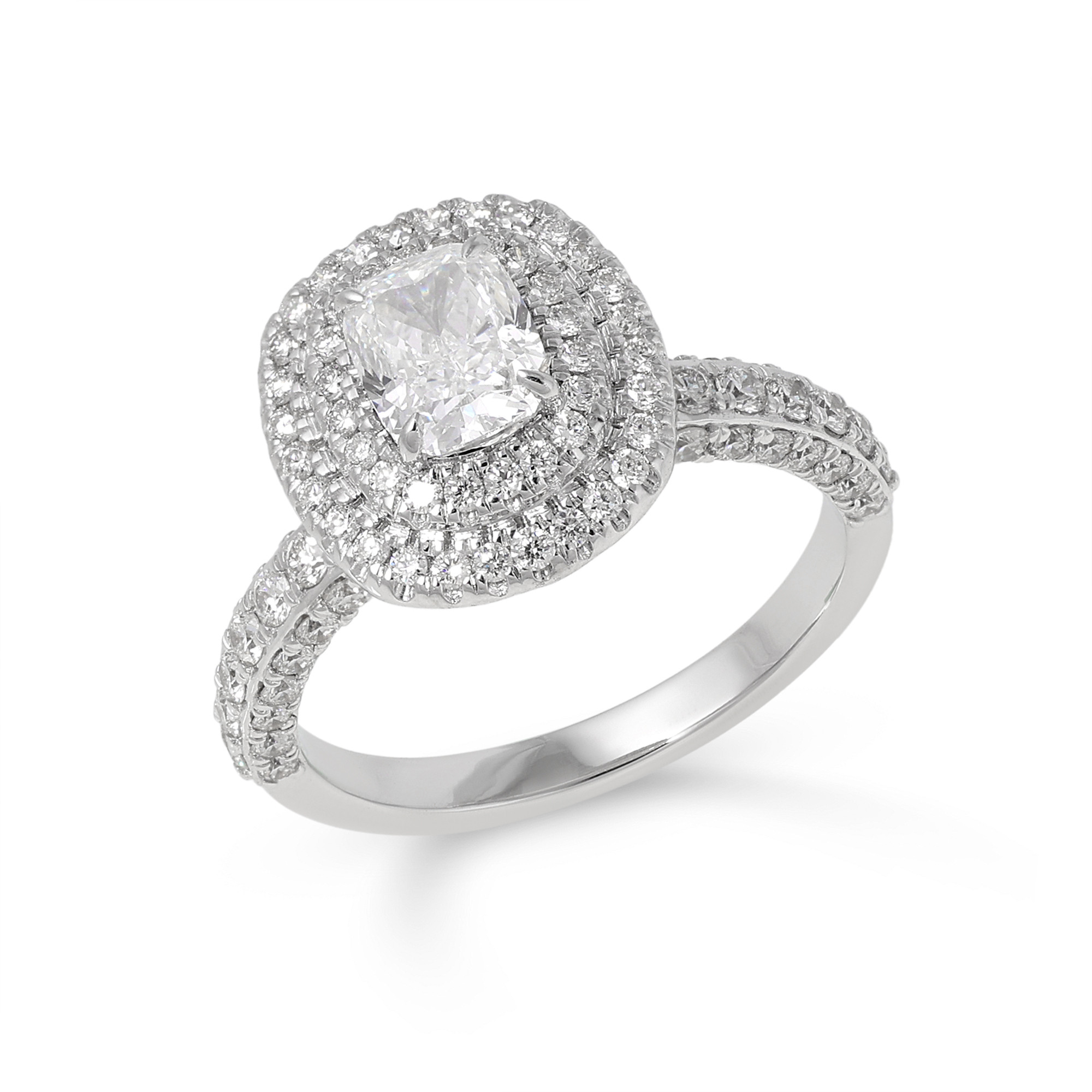  Inel Aur Alb 18k, Diamant Solitaire 1.00 Ct E/VS2, Diamante Laterale 0.95 Ct 3