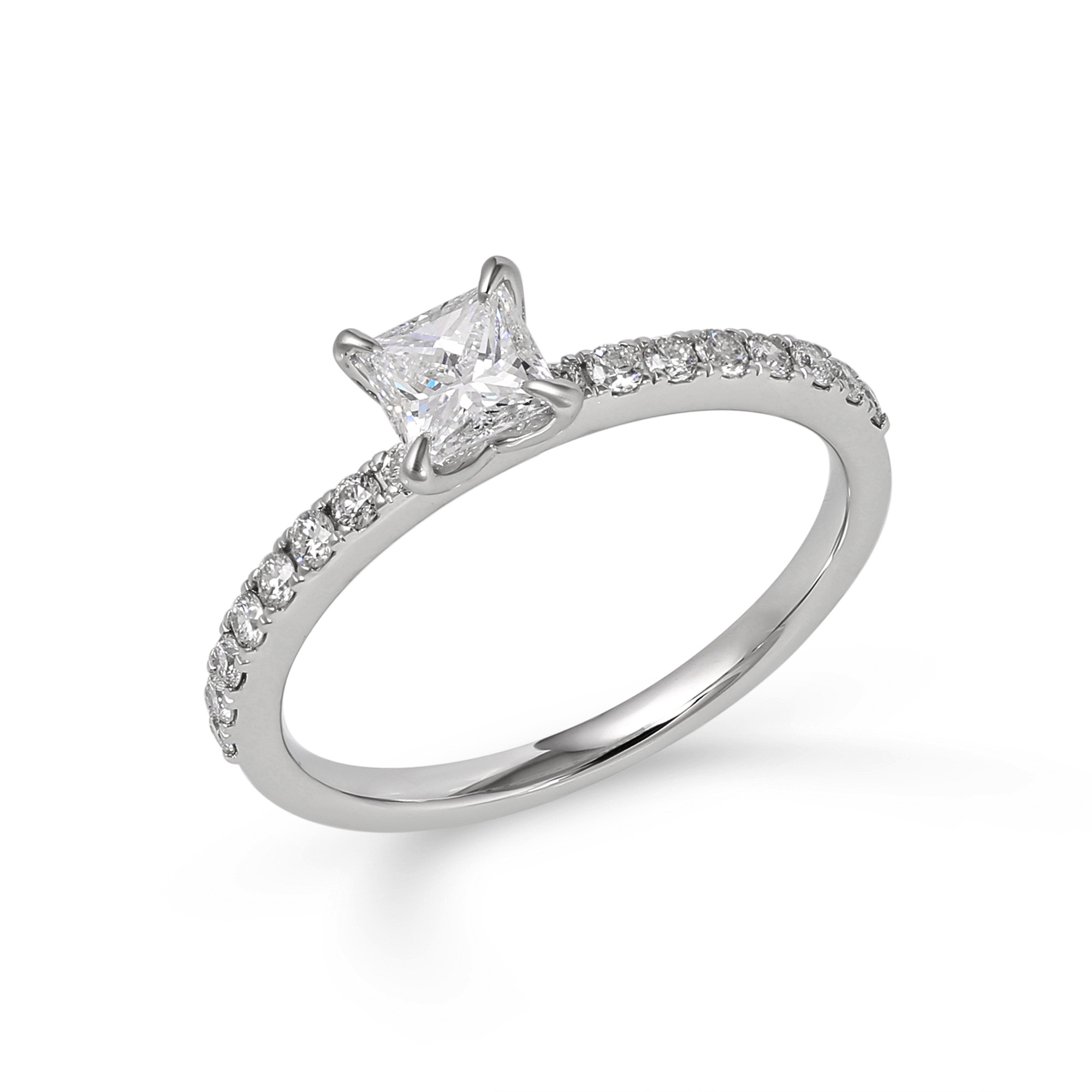  Inel Aur Alb 18K, Diamant Central 0.50 Ct D/VS2, Diamante Laterale 0.32 Ct 3