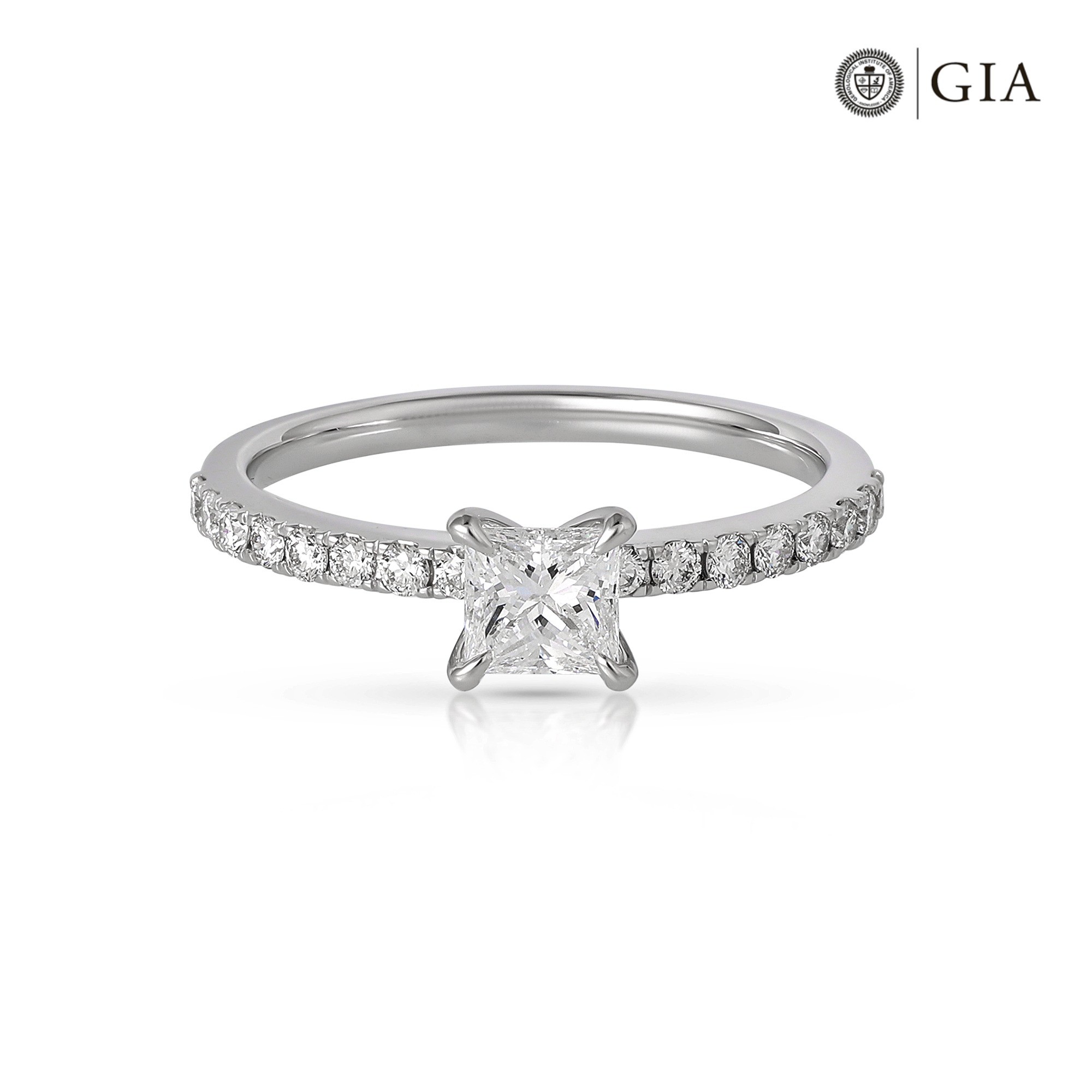  Inel Aur Alb 18K, Diamant Central 0.50 Ct D/VS1, Diamante Laterale 0.32 Ct 1