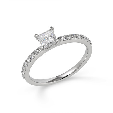  Inel Aur Alb 18K, Diamant Central 0.50 Ct D/VS1, Diamante Laterale 0.32 Ct 3