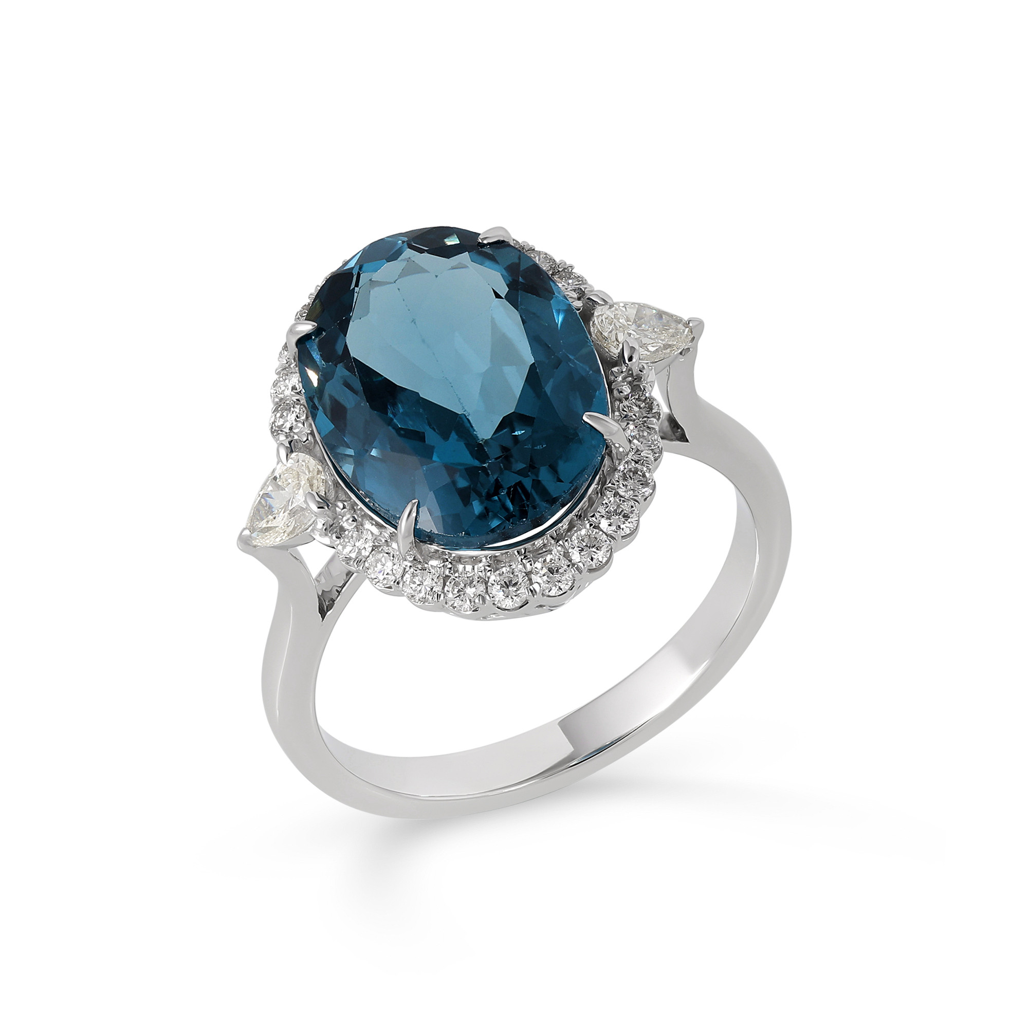  Inel Aur Alb 14K, London Topaz 6.70 Ct, Diamante 0. 65 Ct 3