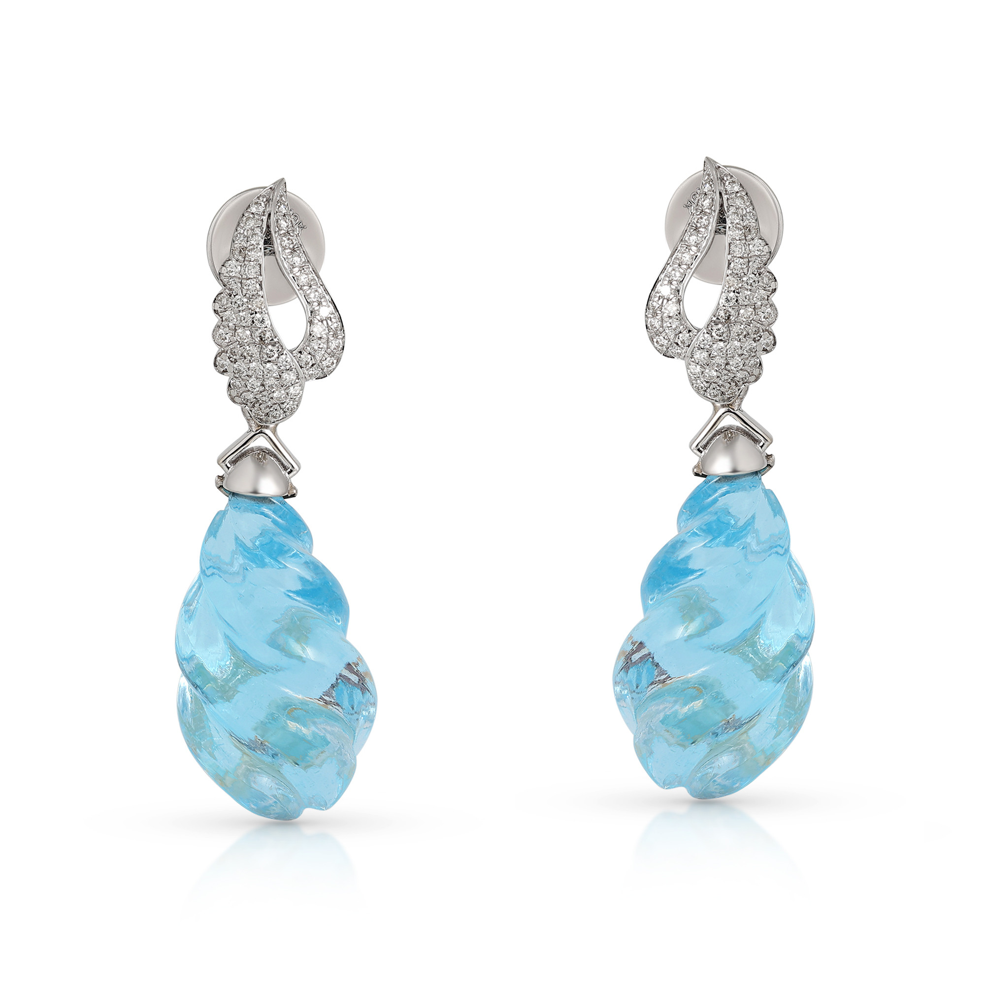  Cercei Aur Alb 14K, Swiss Topaz 38 Ct, Diamante 0. 42 Ct 1