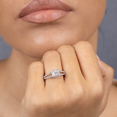  Inel Aur Alb 18k, Diamant Central 0.50 Ct D/VS2, Diamante Laterale 0.58 Ct 4