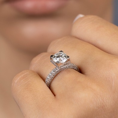  Inel Aur Alb 18k, Diamant Solitaire 1.50 Ct H/SI2, Diamante Laterale 0.75 Ct 2