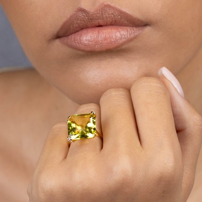  Inel Aur Galben 14K, Lemon Cuart 9.62 Ct,  Diamante 0.30 Ct 2