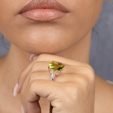  Inel Aur Alb 14K, Lemon Cuart 10.00 Ct, Smarald 0.32 Ct,  Diamante 0.15 Ct 4