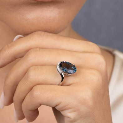  Inel Aur Alb 14K, London Topaz 6.95 Ct, Diamante 0. 17 Ct 4