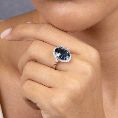  Inel Aur Alb 14K, London Topaz 6.70 Ct, Diamante 0. 65 Ct 4