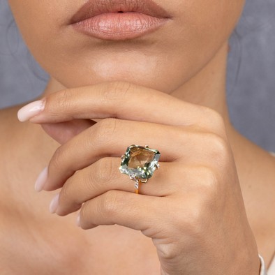  Inel Aur Galben 14K, Ametist Verde 16.00 ct, Diamante 0.75 ct 2