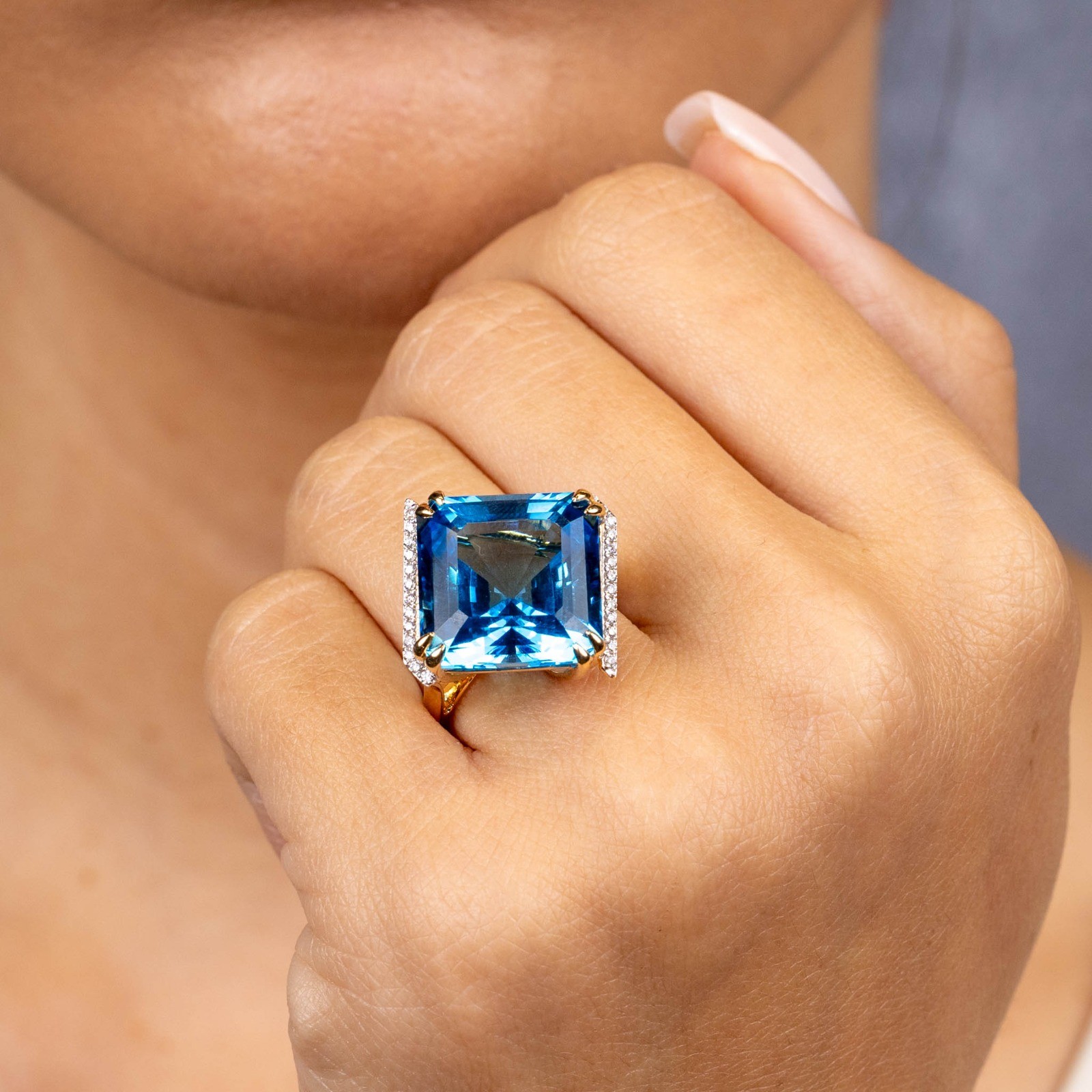  Inel Aur Roz 14K, Swiss Topaz 21.46 Ct, Diamante 0. 20 Ct 4