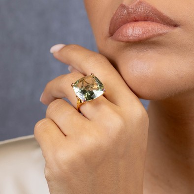  Inel Aur Galben 14K, Ametist Verde 16.88 ct, Safir Roz 0.10 ct 4