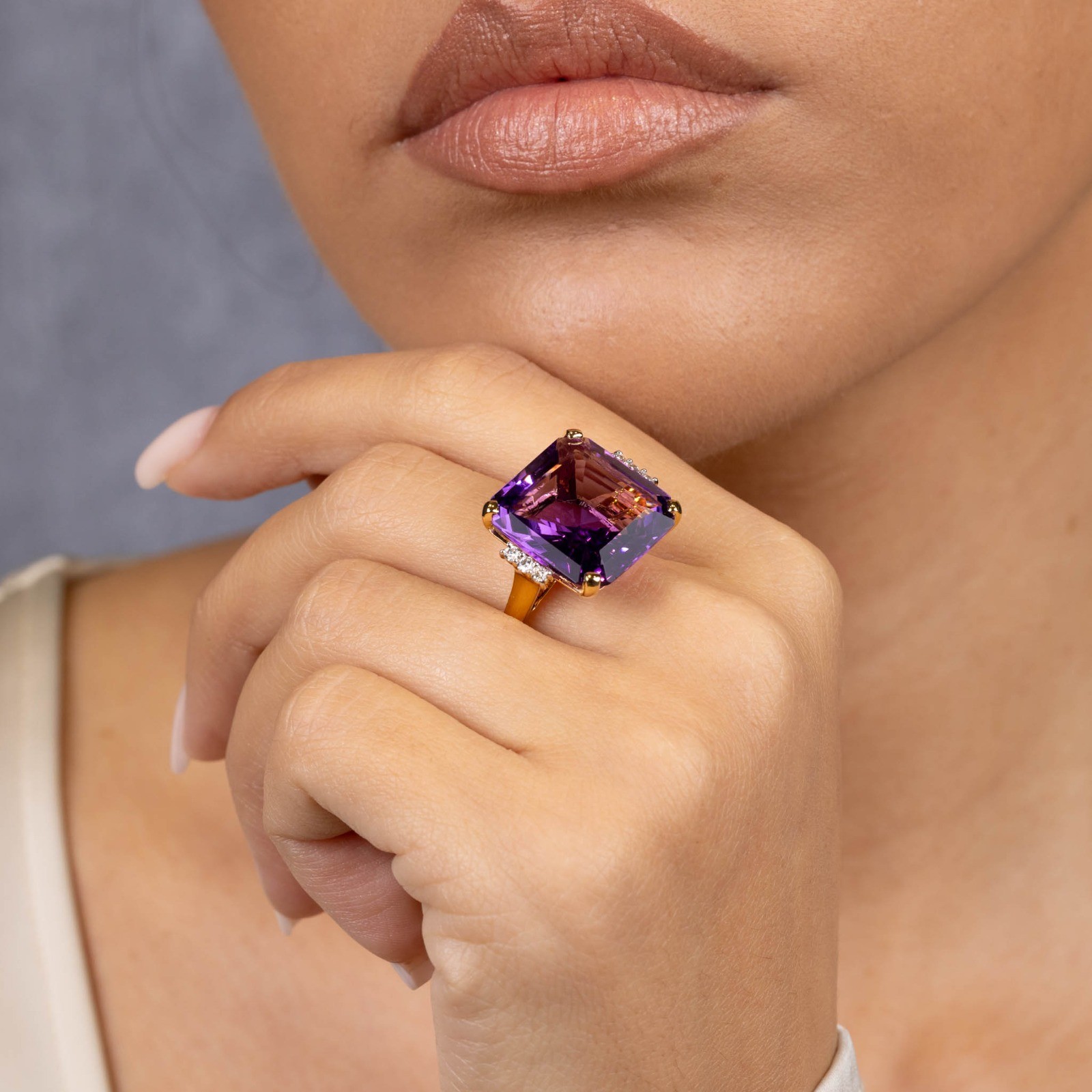  Inel Aur Galben 14K, Ametist  19.50 Ct, Diamante 0. 20 Ct 4