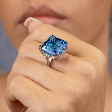  Inel Aur Alb 14K, Swiss Topaz 20.28 Ct, Diamante 0. 30 Ct 2