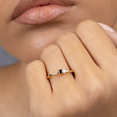  Inel Aur Galben 14K, Diamant  Alb 0.07 Ct, Diamant  Negru 0.06 Ct 2