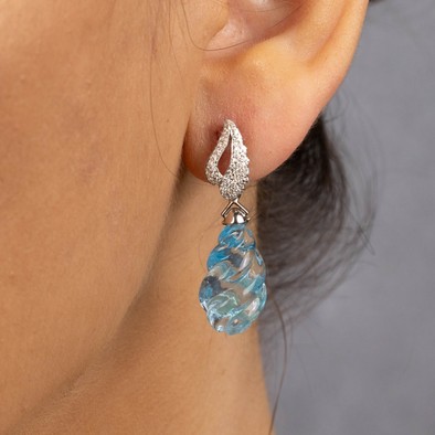  Cercei Aur Alb 14K, Swiss Topaz 38 Ct, Diamante 0. 42 Ct 2