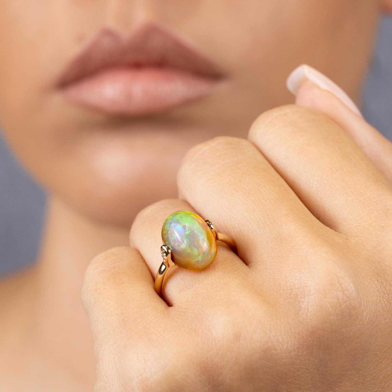  Inel Aur Galben 14K, Opal 5.00 Ct, Diamante 0.03 Ct 2