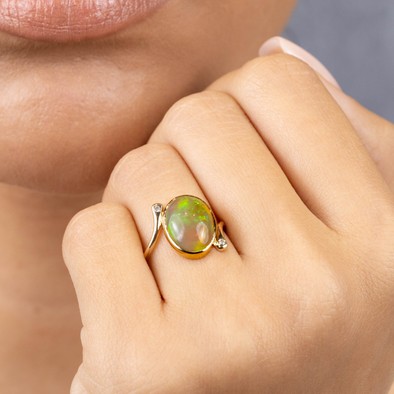  Inel Aur Galben 14K, Opal 2.94 Ct, Diamante 0.03 Ct 2