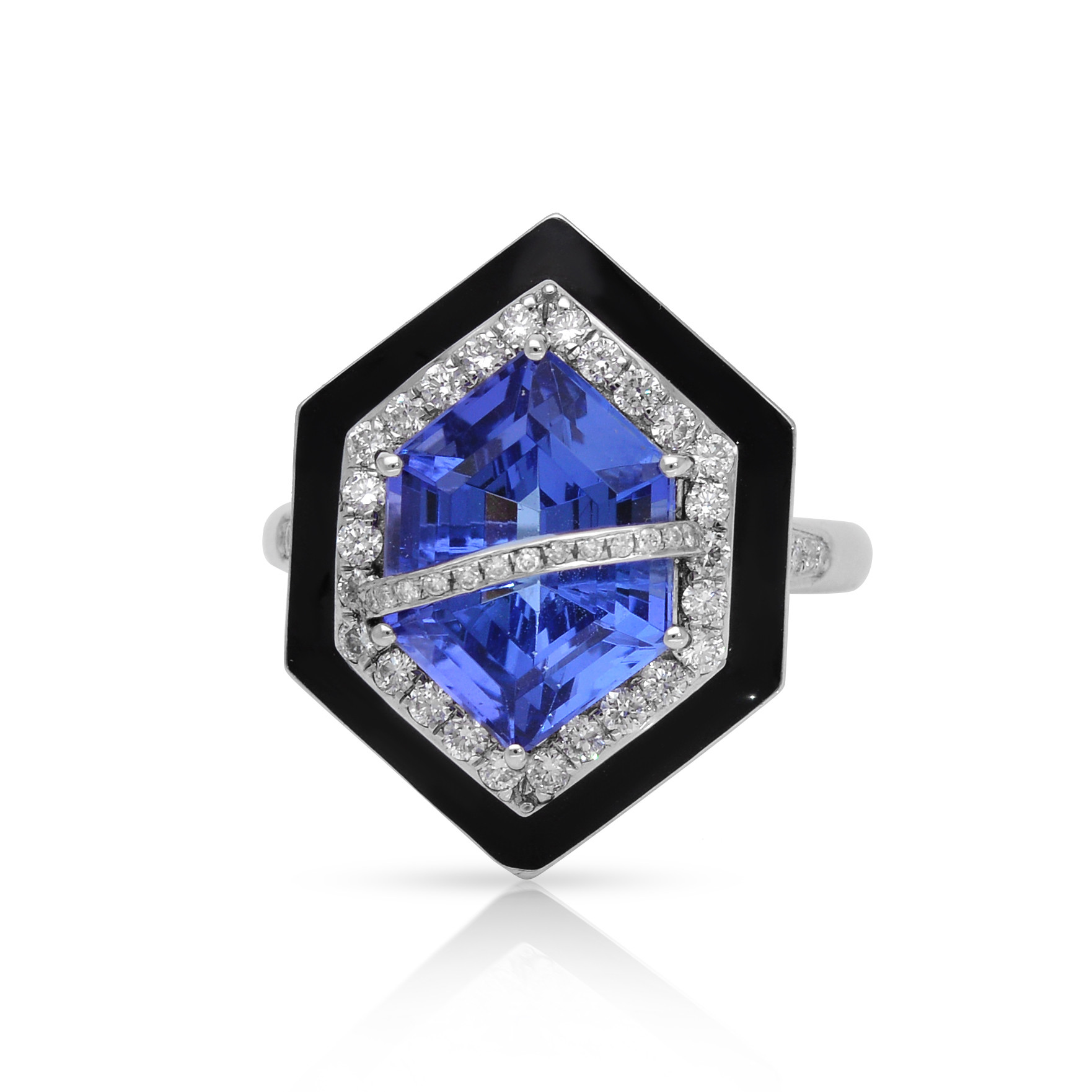  Inel Aur Alb 18k, Tanzanit 5.65 Ct, Diamante 0.60 Ct, Email 1