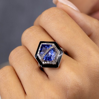  Inel Aur Alb 18k, Tanzanit 5.65 Ct, Diamante 0.60 Ct, Email 2