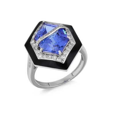  Inel Aur Alb 18k, Tanzanit 5.65 Ct, Diamante 0.60 Ct, Email 3