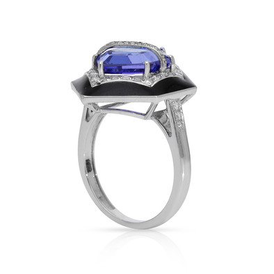  Inel Aur Alb 18k, Tanzanit 5.65 Ct, Diamante 0.60 Ct, Email 5