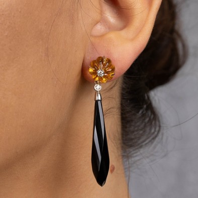  Cercei Aur Alb 18K, Onix 28 Ct, Citrin 19.40 Ct, Diamante 0.26 Ct 2