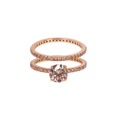  Inel Aur Roz 18k,  Diamant Champagne Light Brown 1.01 Ct, Diamante Champagne laterale 0.92 Ct 3