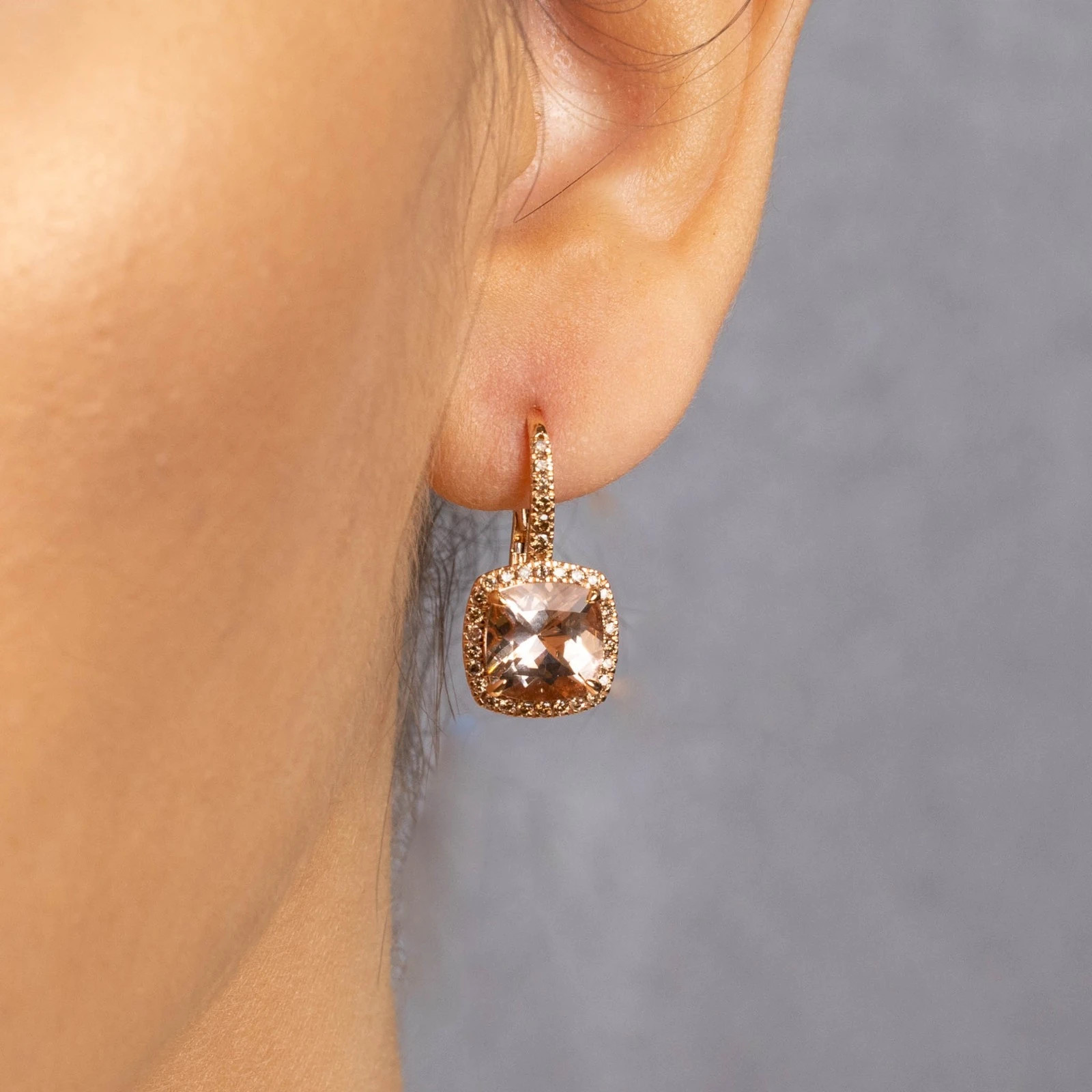  Cercei Aur Roz 18k, Morganit 7.60 Ct, Diamante Champagne 0.75 Ct 2