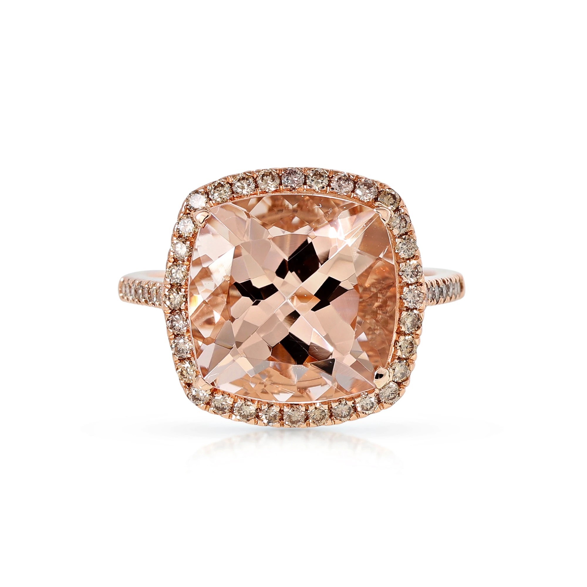  Inel Aur Roz 18k, Morganit 6.85 Ct, Diamante Champagne 0.75 Ct 1