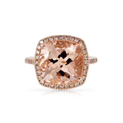  Inel Aur Roz 18k, Morganit 6.85 Ct, Diamante Champagne 0.75 Ct 1