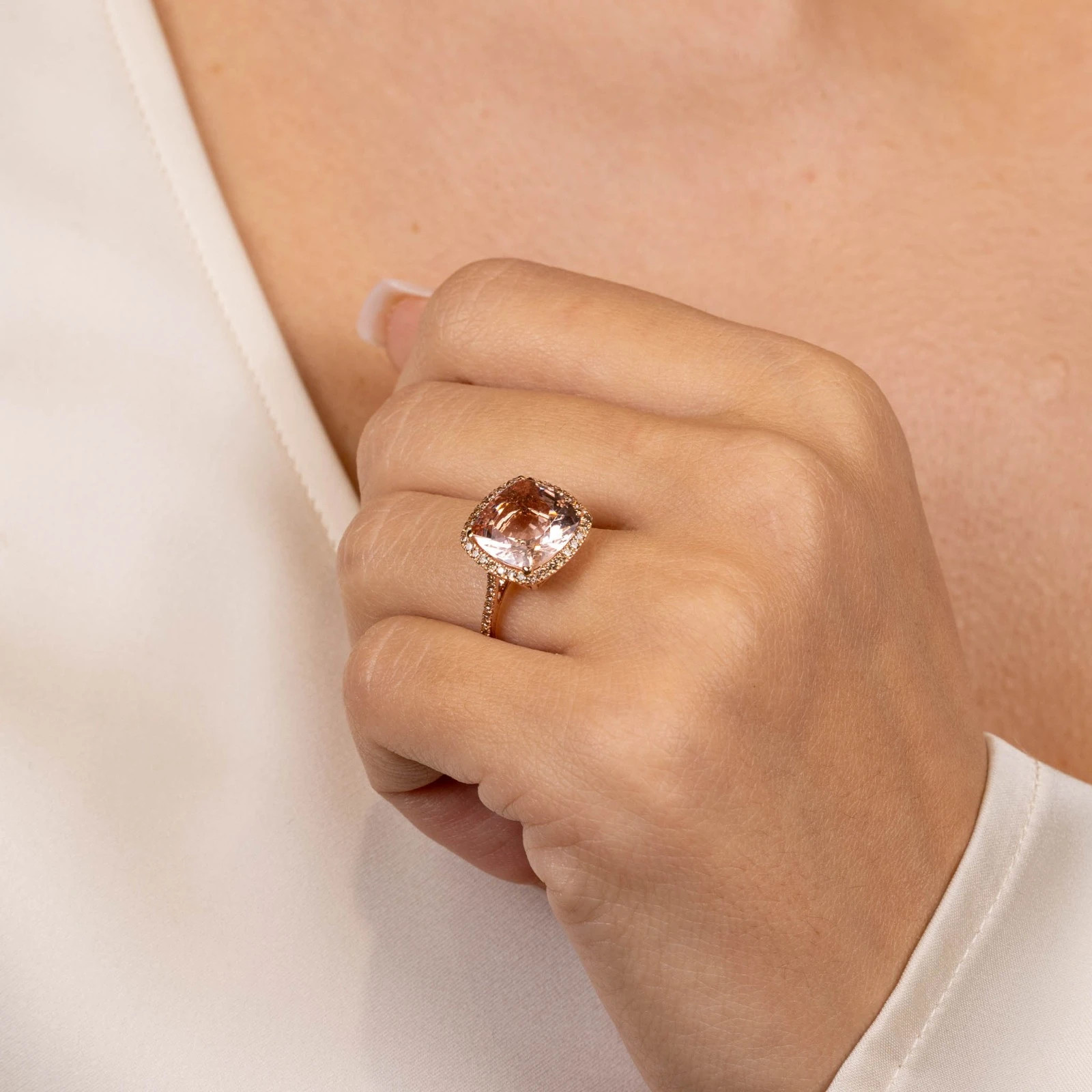  Inel Aur Roz 18k, Morganit 6.85 Ct, Diamante Champagne 0.75 Ct 2