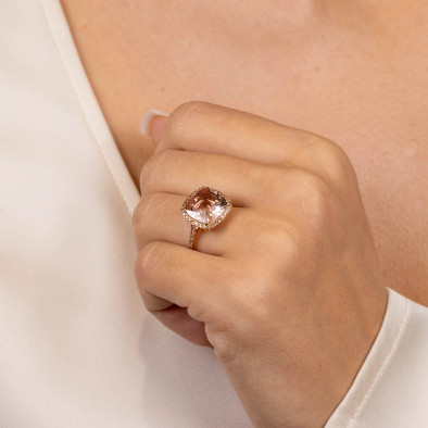  Inel Aur Roz 18k, Morganit 6.85 Ct, Diamante Champagne 0.75 Ct 2
