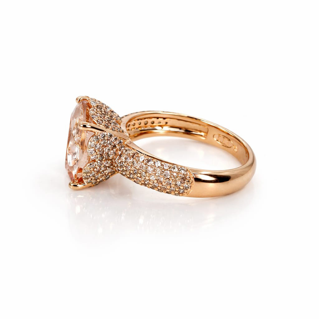  Inel Aur Roz 18k, Morganit 5.95 Ct, Diamante Champagne 1.08 Ct 2