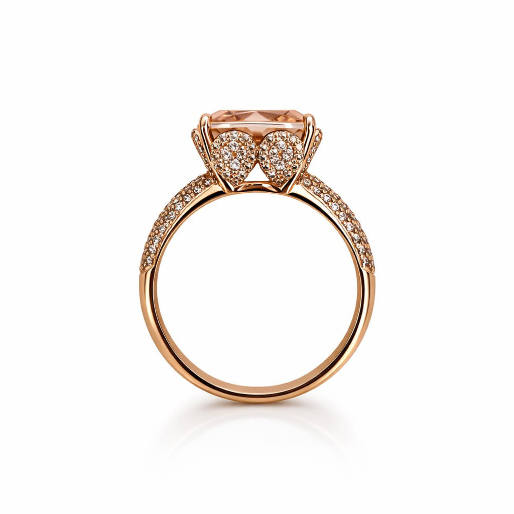  Inel Aur Roz 18k, Morganit 5.95 Ct, Diamante Champagne 1.08 Ct 3