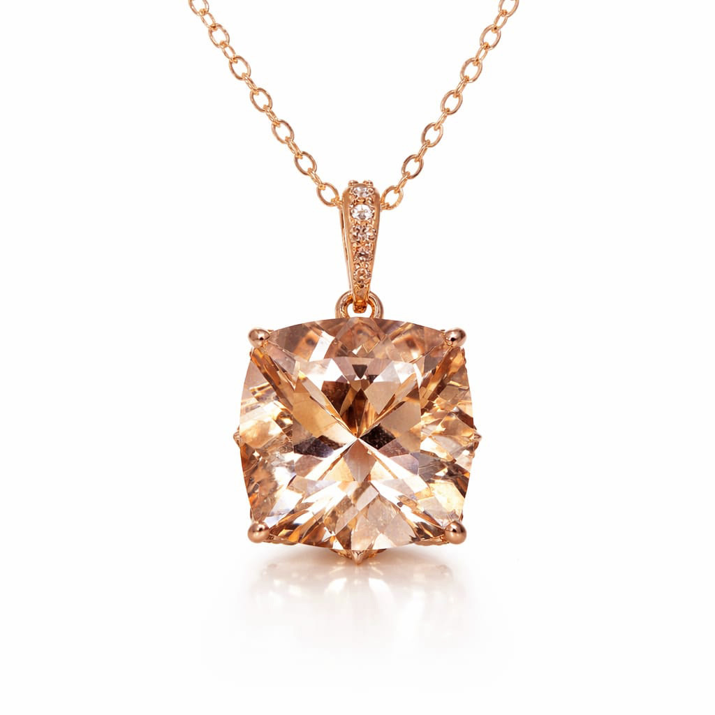  Pandantiv Aur Roz 18k, Morganit 6.20 Ct, Diamante Champagne 0.60 Ct 1