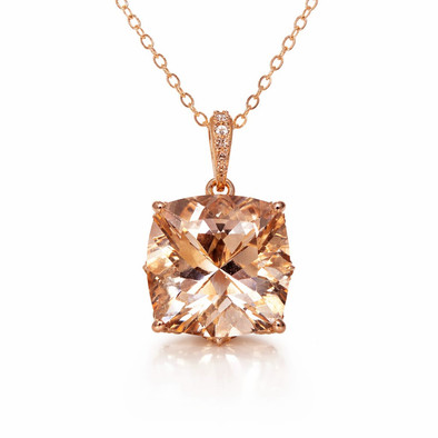  Pandantiv Aur Roz 18k, Morganit 6.20 Ct, Diamante Champagne 0.60 Ct 1