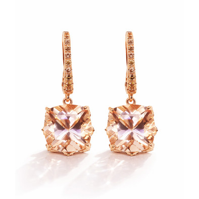  Cercei Aur Roz 18k, Morganit 7.60 Ct, Diamante Champagne 0.75 Ct 1