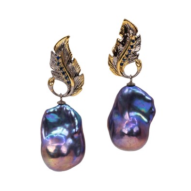  Cercei Argint 925, Perle Baroque Tahiti, Safire Albastre 1