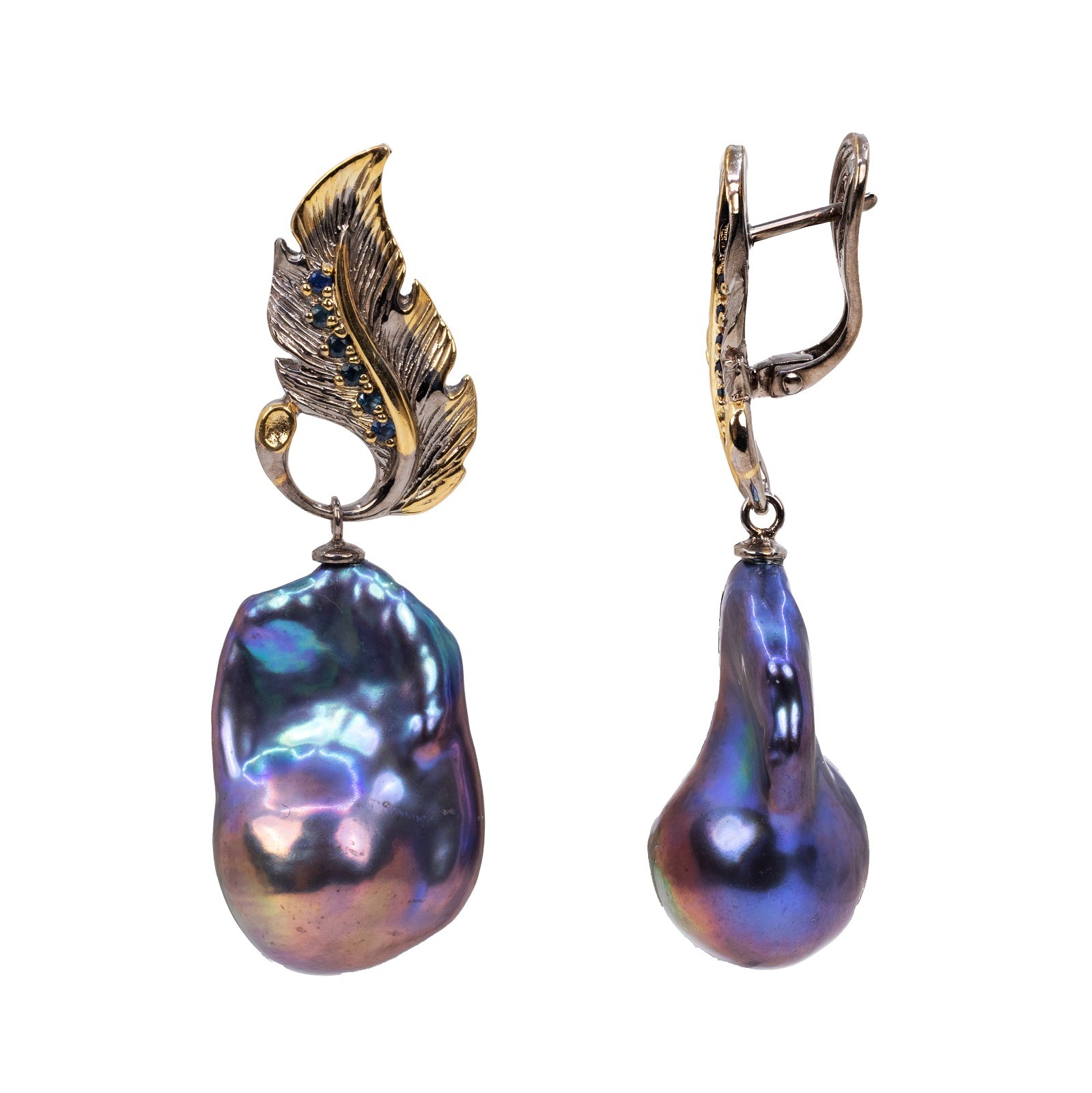  Cercei Argint 925, Perle Baroque Tahiti, Safire Albastre 2